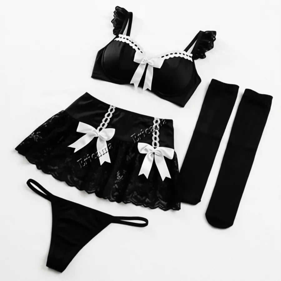Satin Bow Lace Lingerie Set
