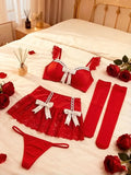 Satin Bow Lace Lingerie Set