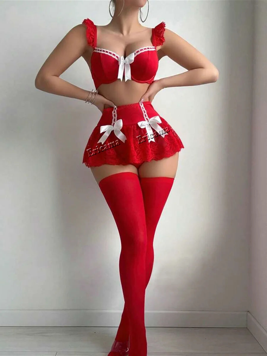Satin Bow Lace Lingerie Set